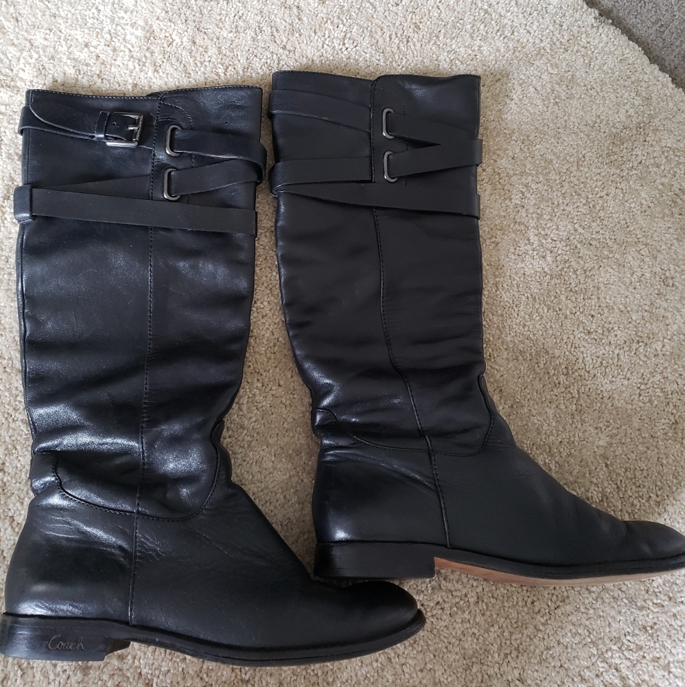 Coach black leather riding boots